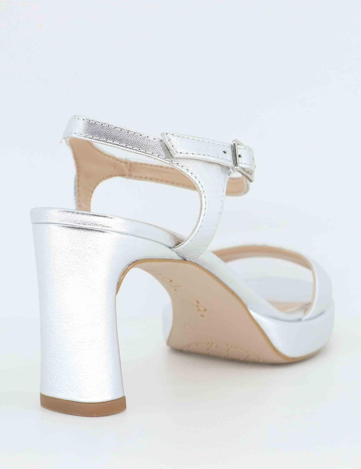Sandali donna in pelle argento con tacco alto e plateau SORO LMT_SILVER Unisa 