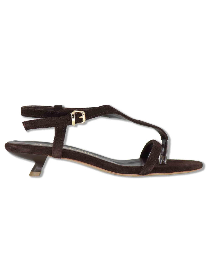 Sandali donna slingback in camoscio marrone con tacco basso SP261653 029 Spatarella 