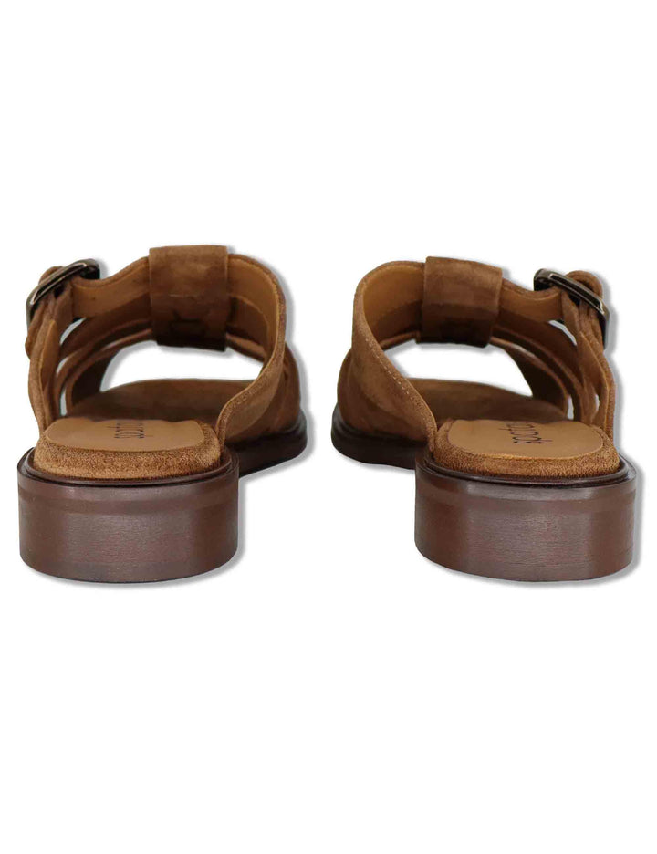 Sandali donna flat in camoscio cuoio con fasce e fibbia laterale SPB603 014 Spatarella 