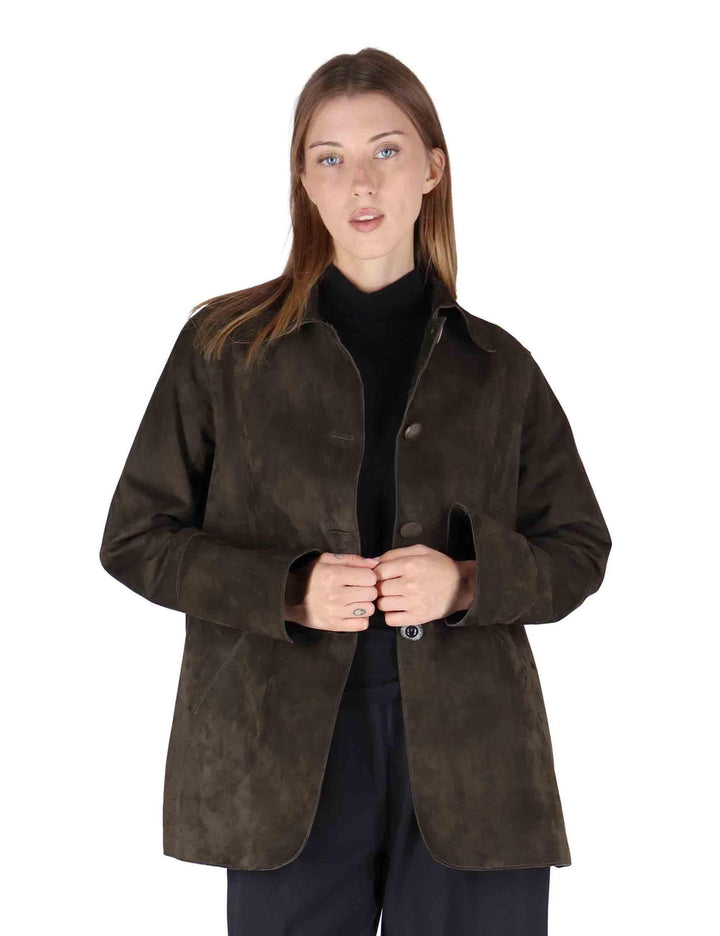 Giacche donna in camoscio verde con bottoni gioiello SP2427 018 Spatarella 