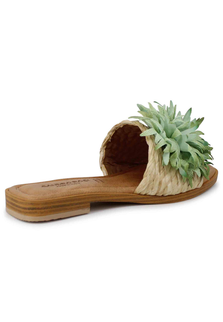 Sandali flat donna in tessuto naturale con fiore verde SR3739 005 Sandro Rosi 