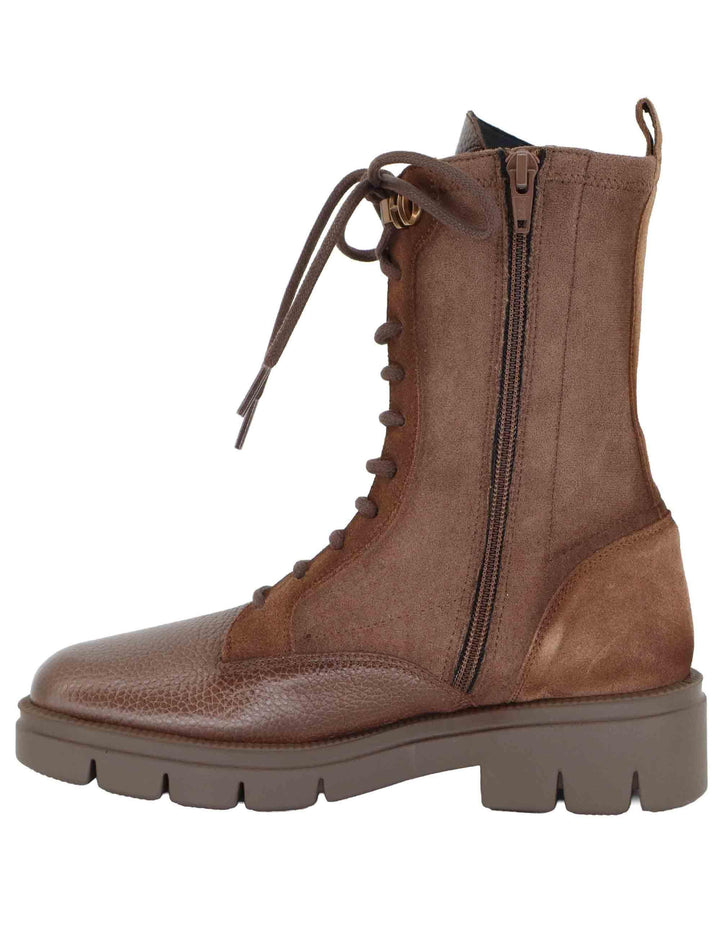 Stivaletti anfibi donna in pelle e tessuto marrone con suola carrarmato HI254234 C004 Hispanitas 