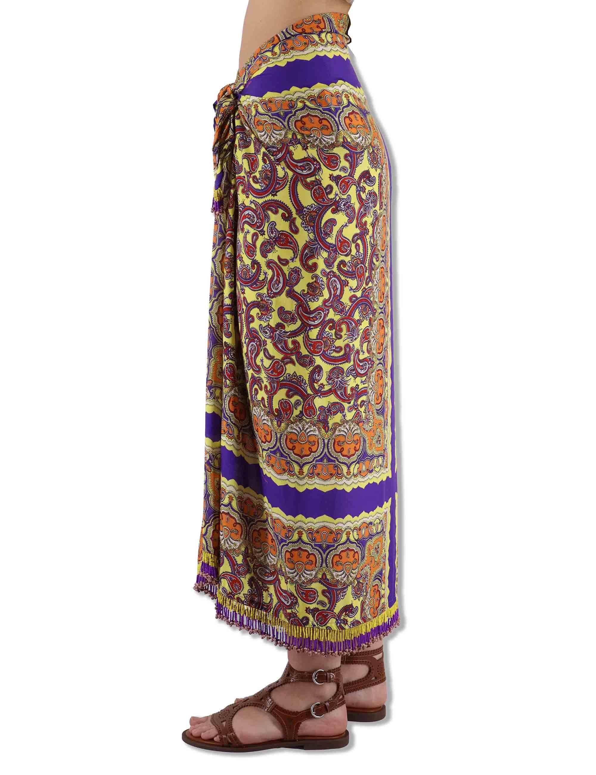 Gonne donna Sunset Paisley in viscosa naturale stampata gialla con spacco JG666550662 B7010 Maliparmi 