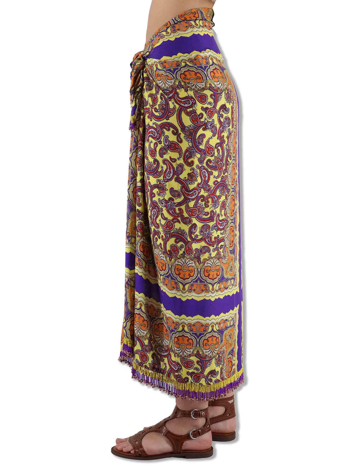 Gonne donna Sunset Paisley in viscosa naturale stampata gialla con spacco JG666550662 B7010 Maliparmi 