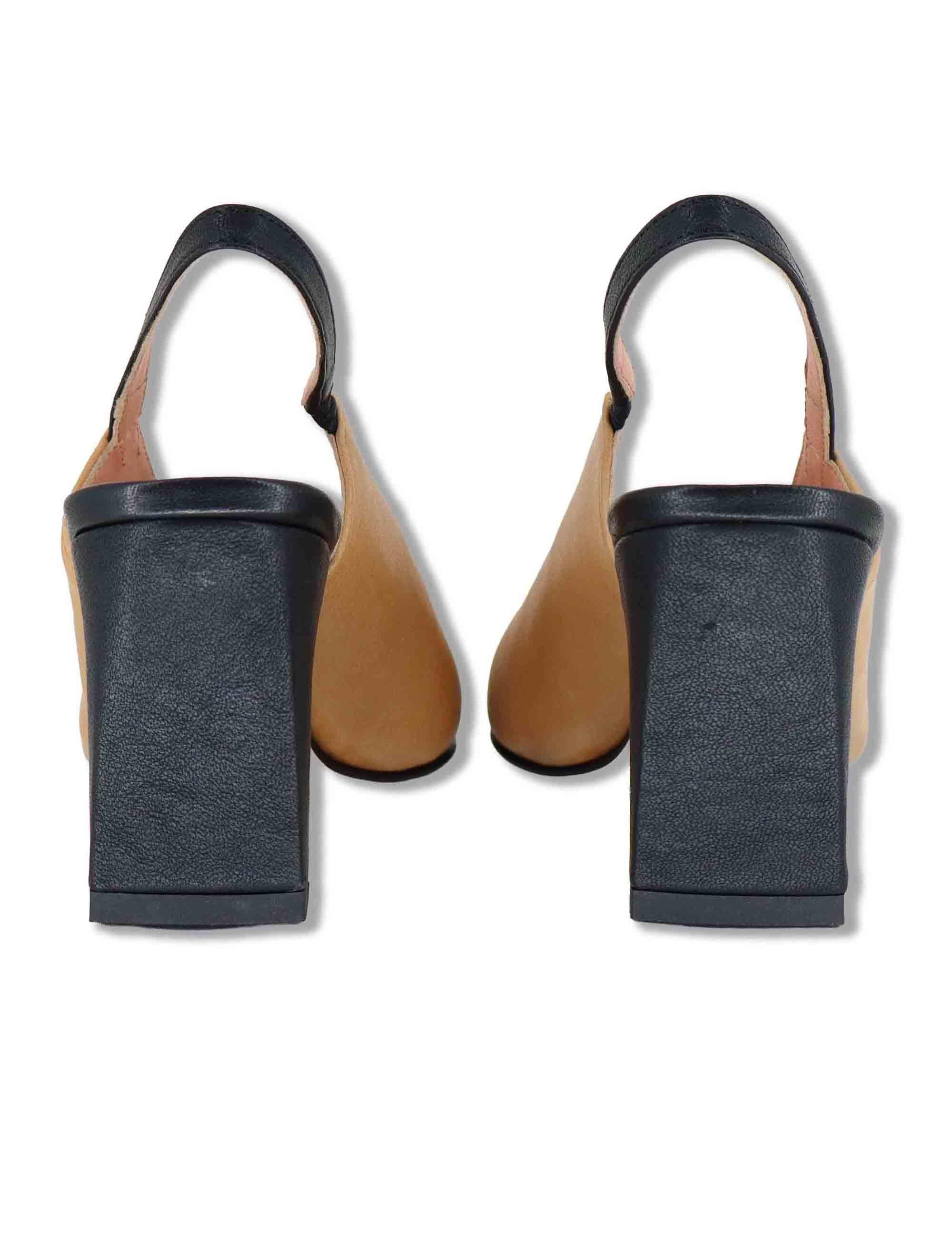 Decollete slingback donna in pelle camel bicolore tacco alto SP2540 008 Spatarella 