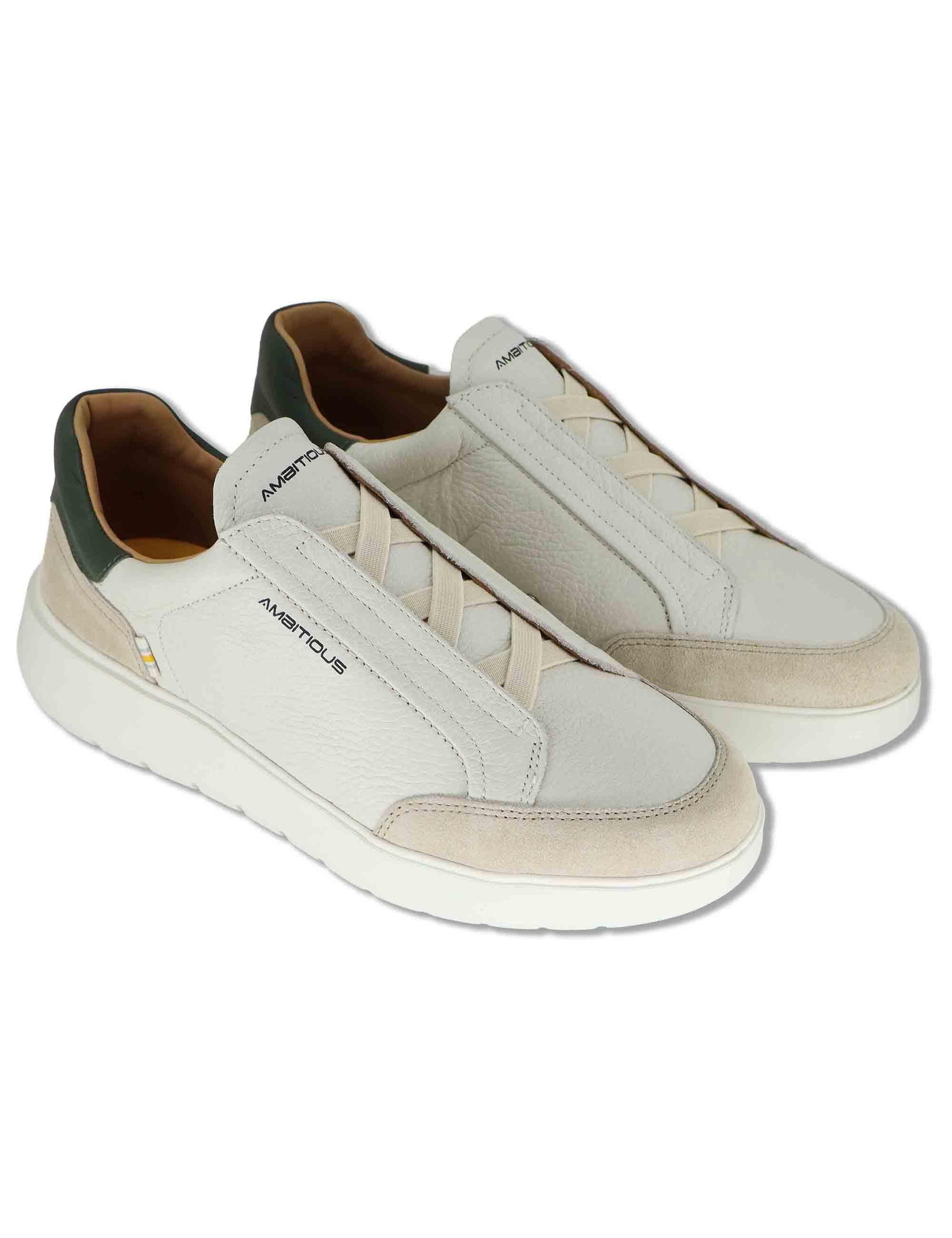 Sneakers uomo Hover in pelle beige con elastici e suola alta in gomma 13721A 7333AM Ambitious 