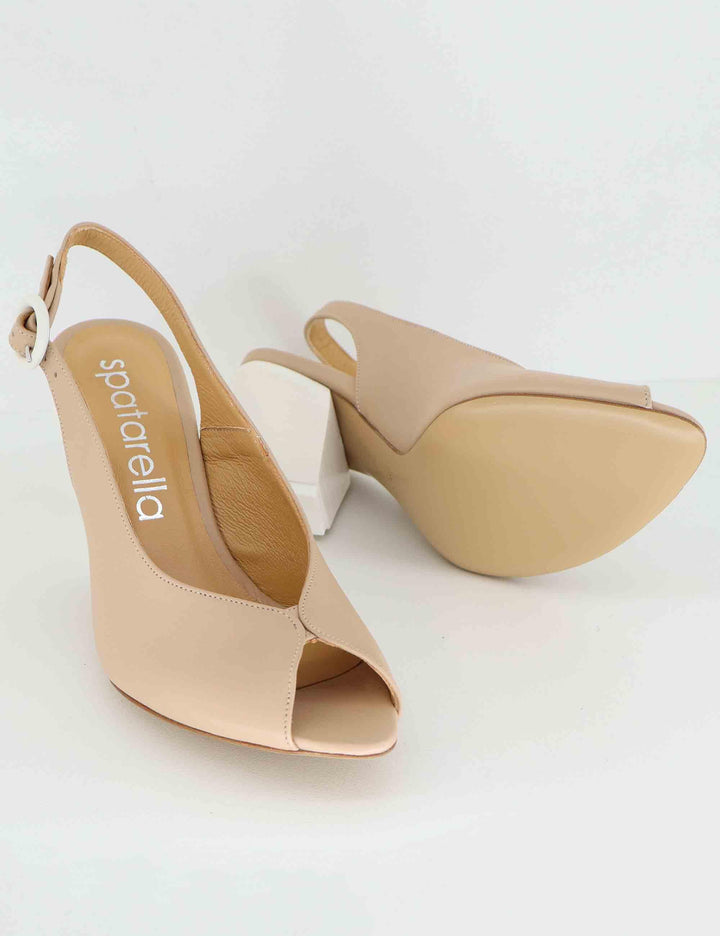 Slingback donna in pelle beige con tacco alto SP819 016 Spatarella 