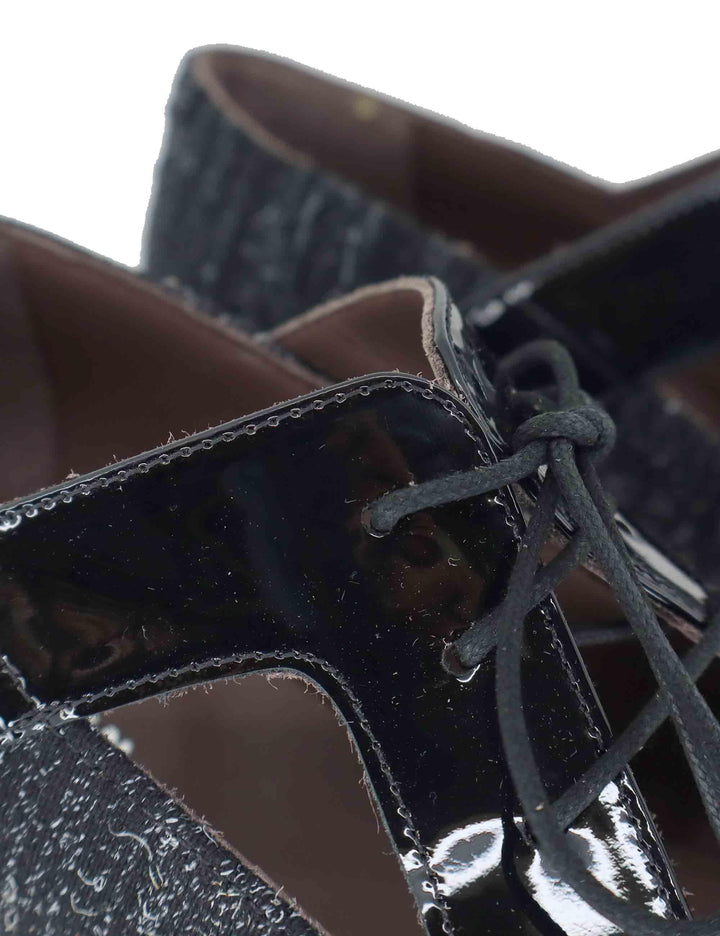 Stringate donna in tessuto nero con riporti in vernice e tacco basso G19 2 Le Bohemien 