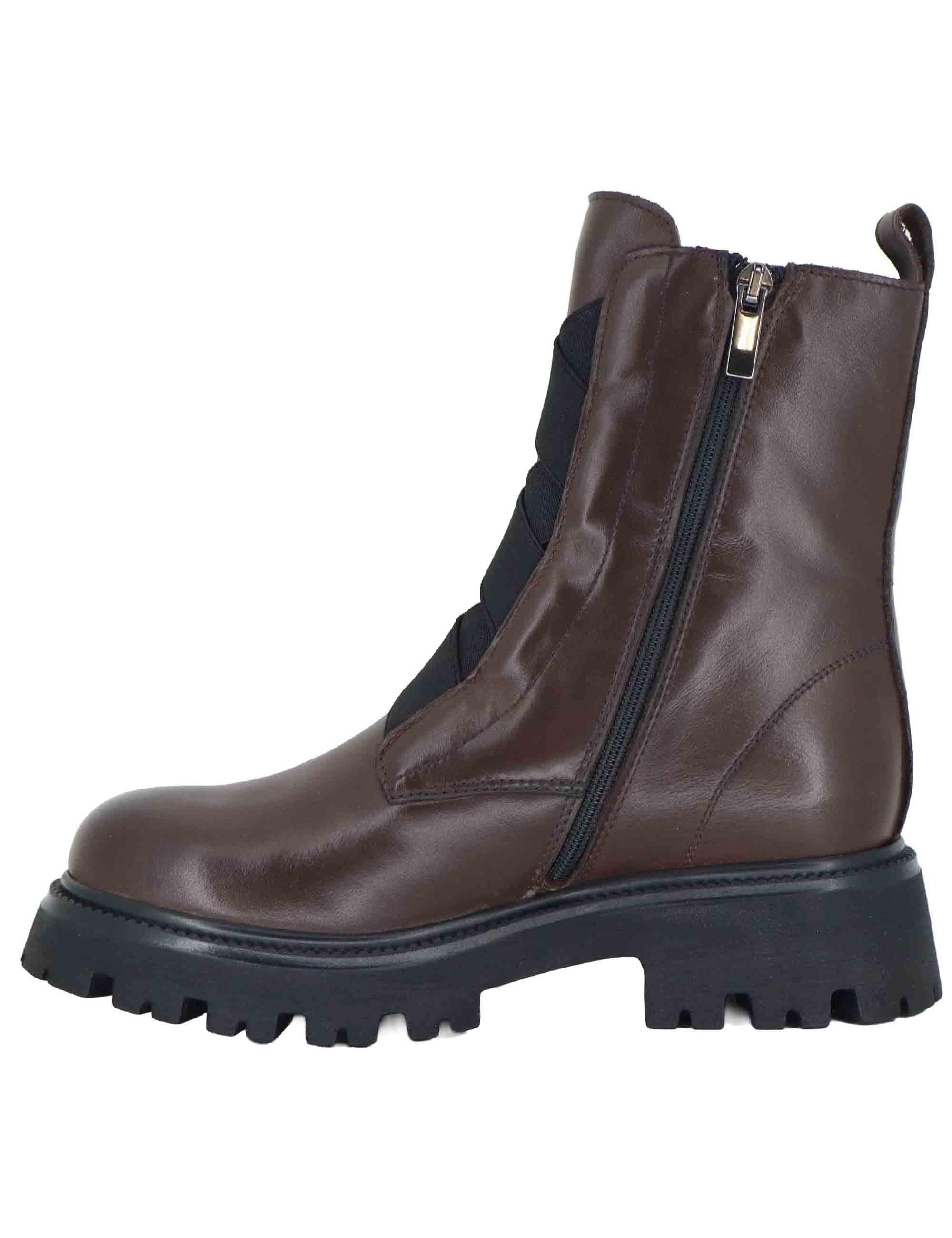 Stivaletti anfibi donna in pelle marrone con elastici e suola carrarmato GAIA 13 014 Tattoo 