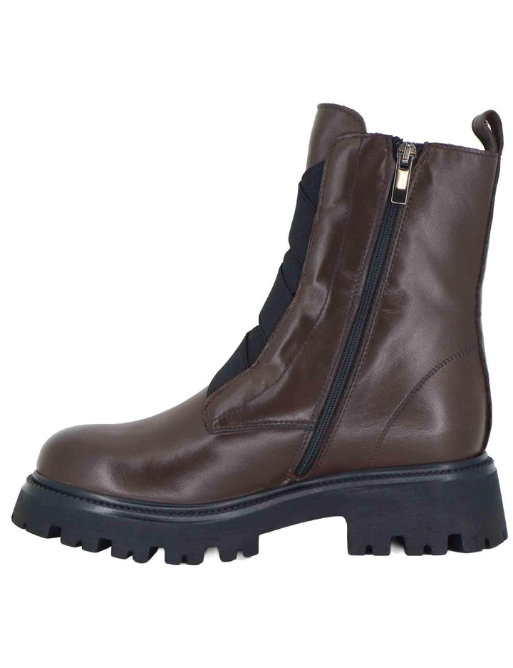 Stivaletti anfibi donna in pelle marrone con elastici e suola carrarmato GAIA 13 014 Tattoo 