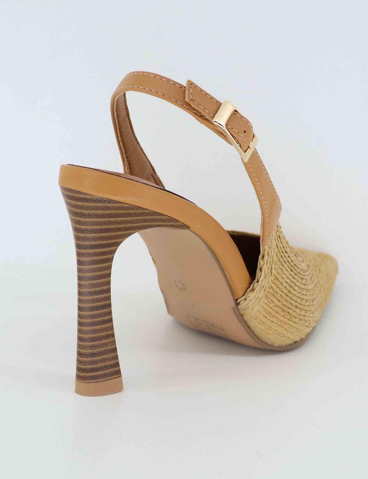 Slingback donna in rafia camel con tacco alto U4700900566M 900 C Exe 