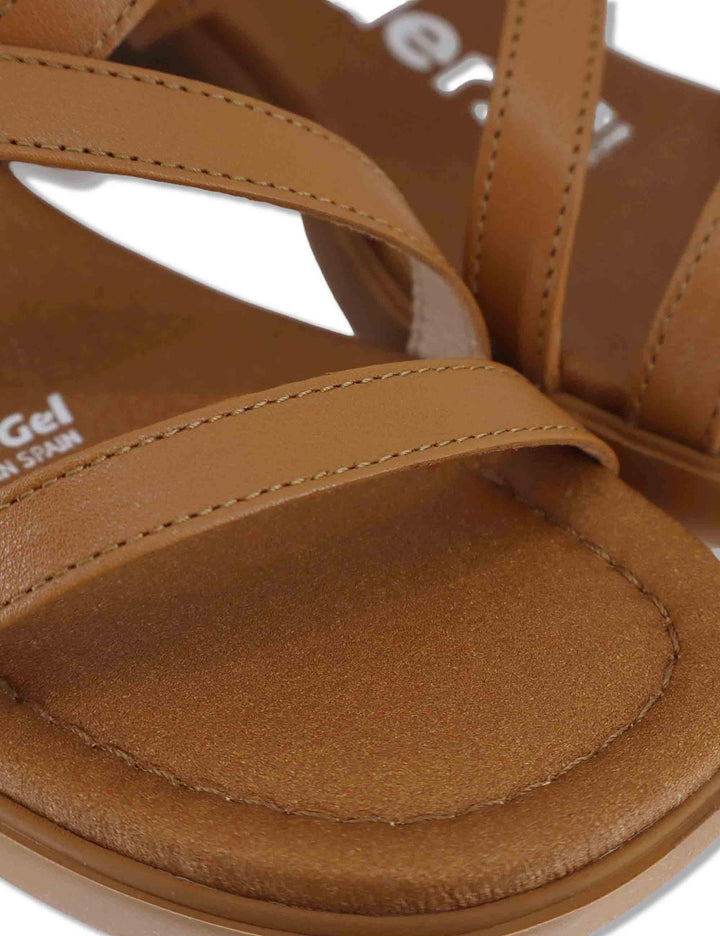 Sandali slingback donna in pelle cuoio con tacco medio e sottopiede soft D-2303 014 Wonders 