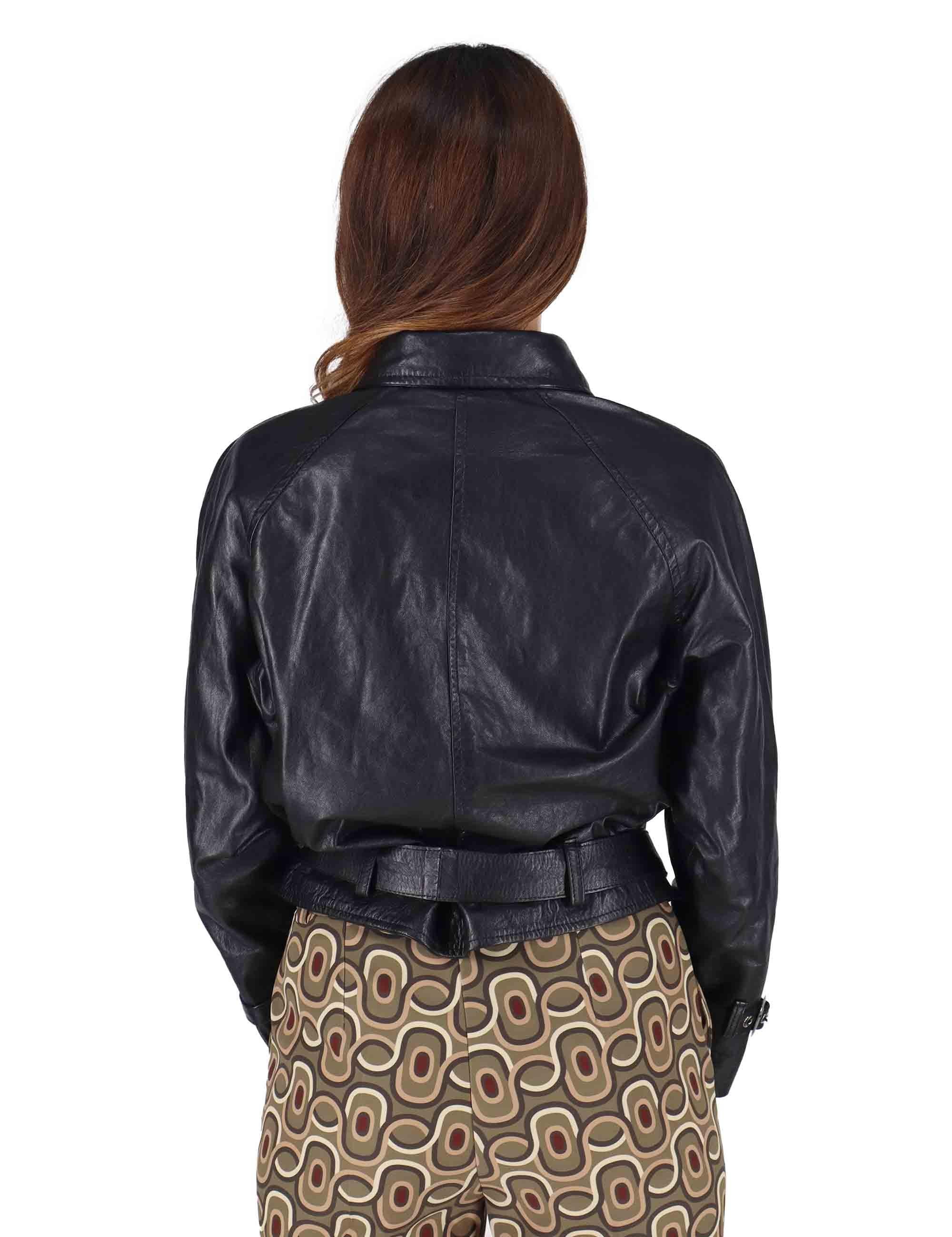 Giubbini donna in pelle nera taglio chiodo con cintura in vita SP2471 001 Spatarella 