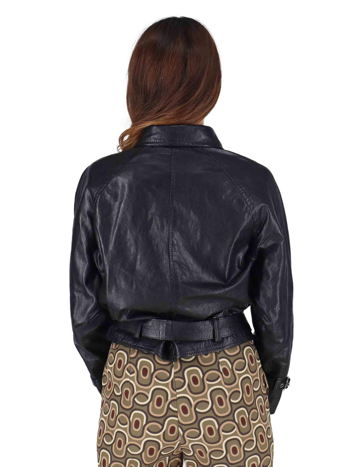 Giubbini donna in pelle nera taglio chiodo con cintura in vita SP2471 001 Spatarella 