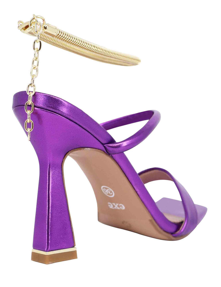 Sandali donna in eco pelle viola con tacco alto e cavigliera morbida in oro S470025457C6 245 Exe 