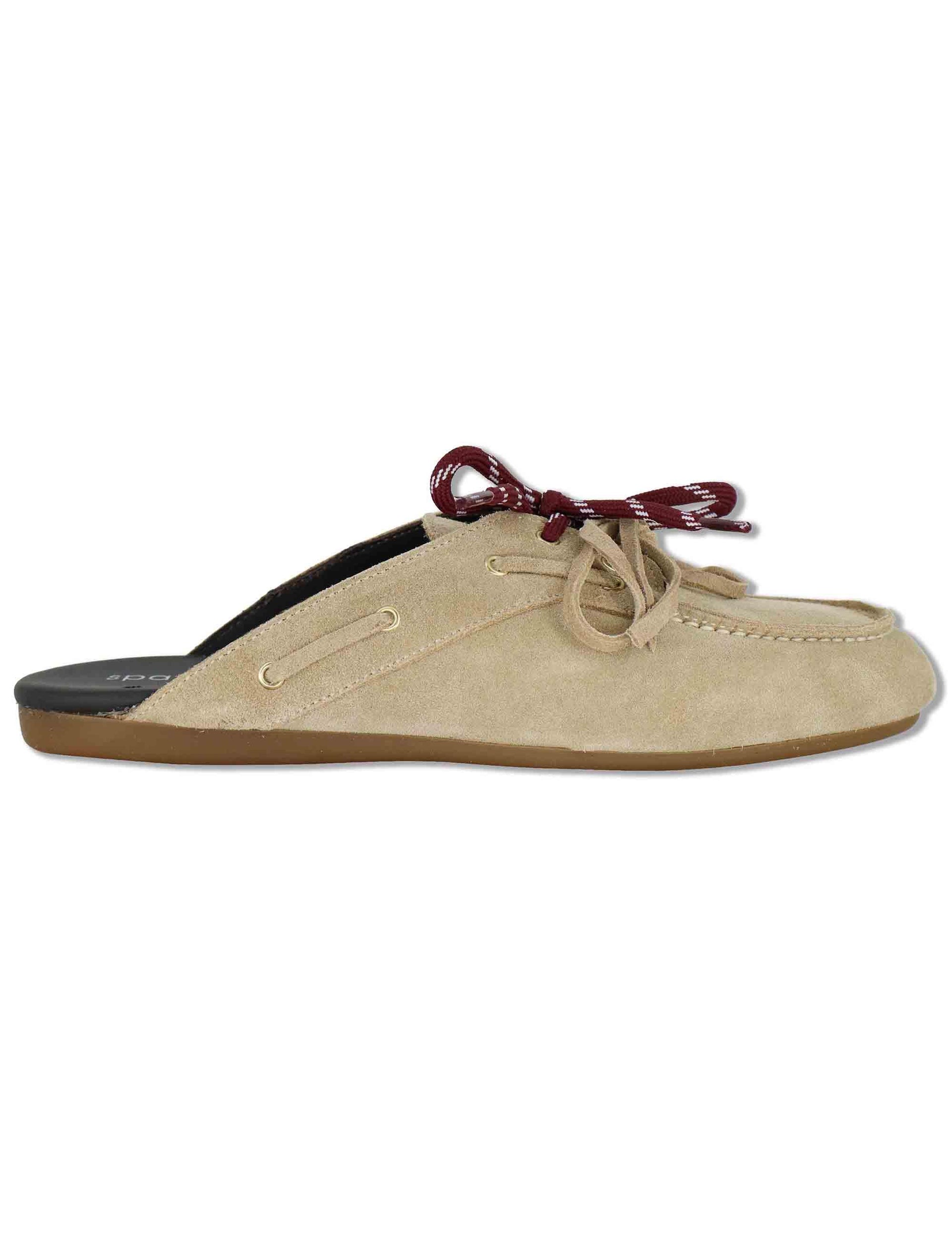 Sabot donna in camoscio beige con doppi lacci e suola bassa in gomma SP91 016 Spatarella 