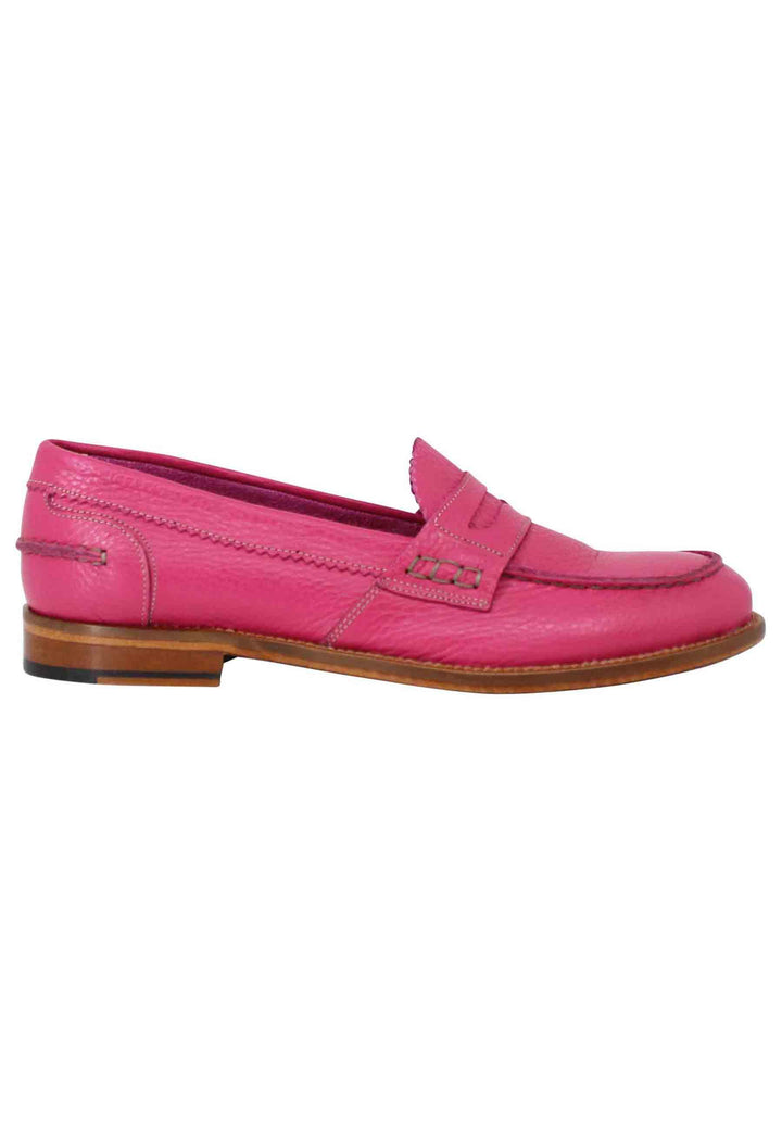 Mocassini donna in pelle martellata fuxia con bendina in tono e suola in cuoio SPD306 053 Spatarella 