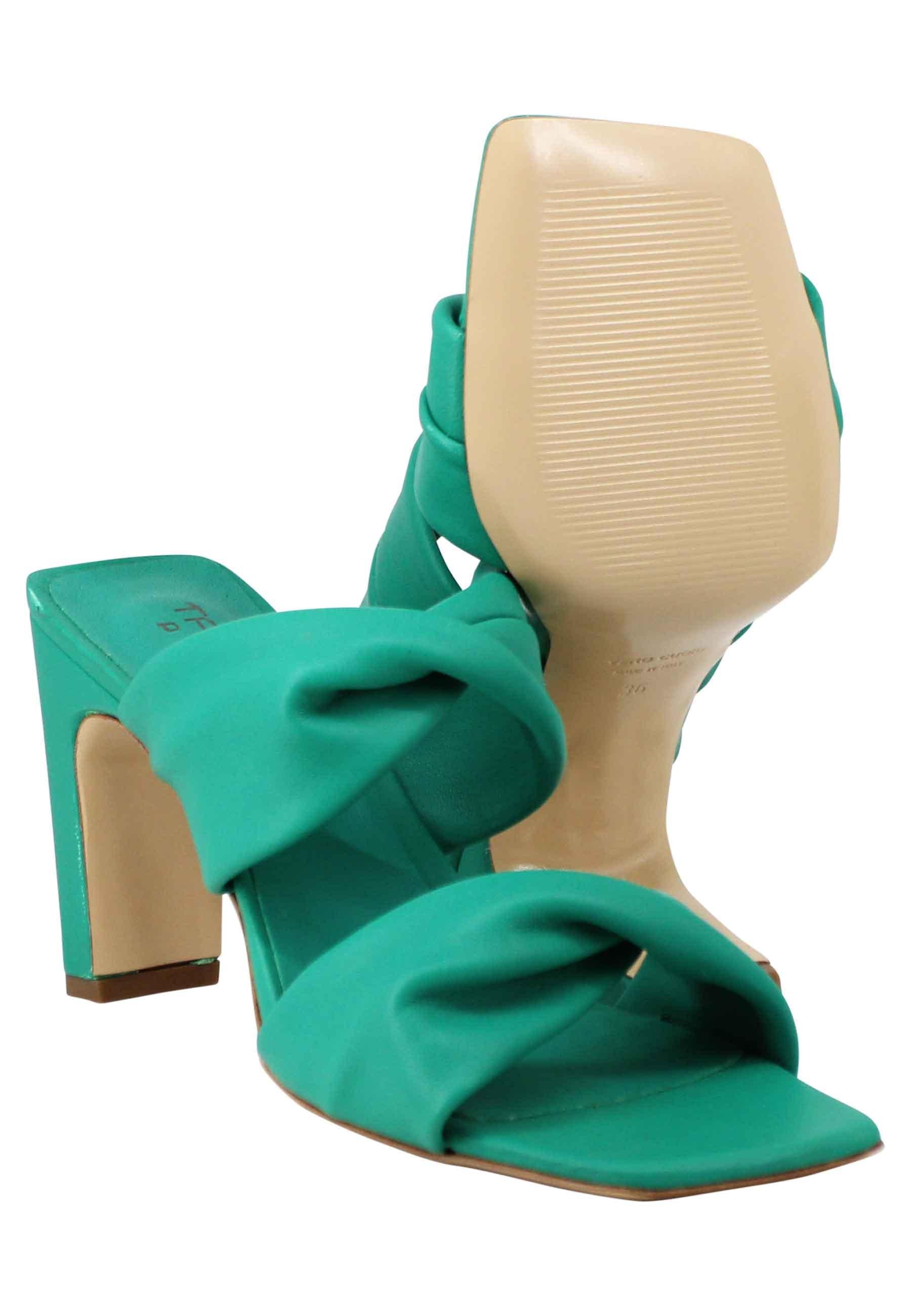 Sandali donna in pelle verde a doppia fascia con tacco alto e punta quadra SR 01 025 Tattoo 