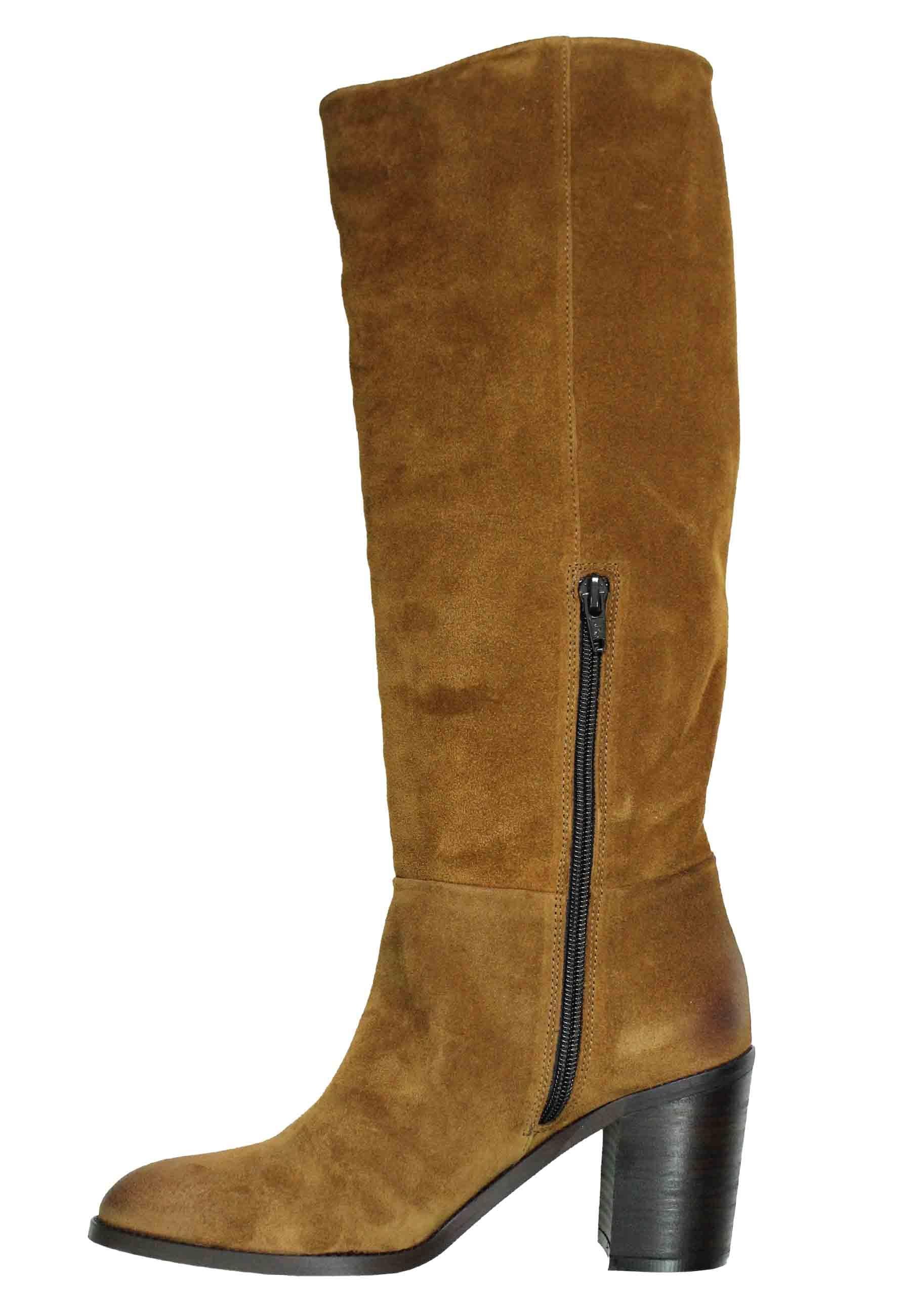 Stivali donna in camoscio testa di moro con tacco in cuoio e punta semi tonda OXFORD1 013 Onakò 