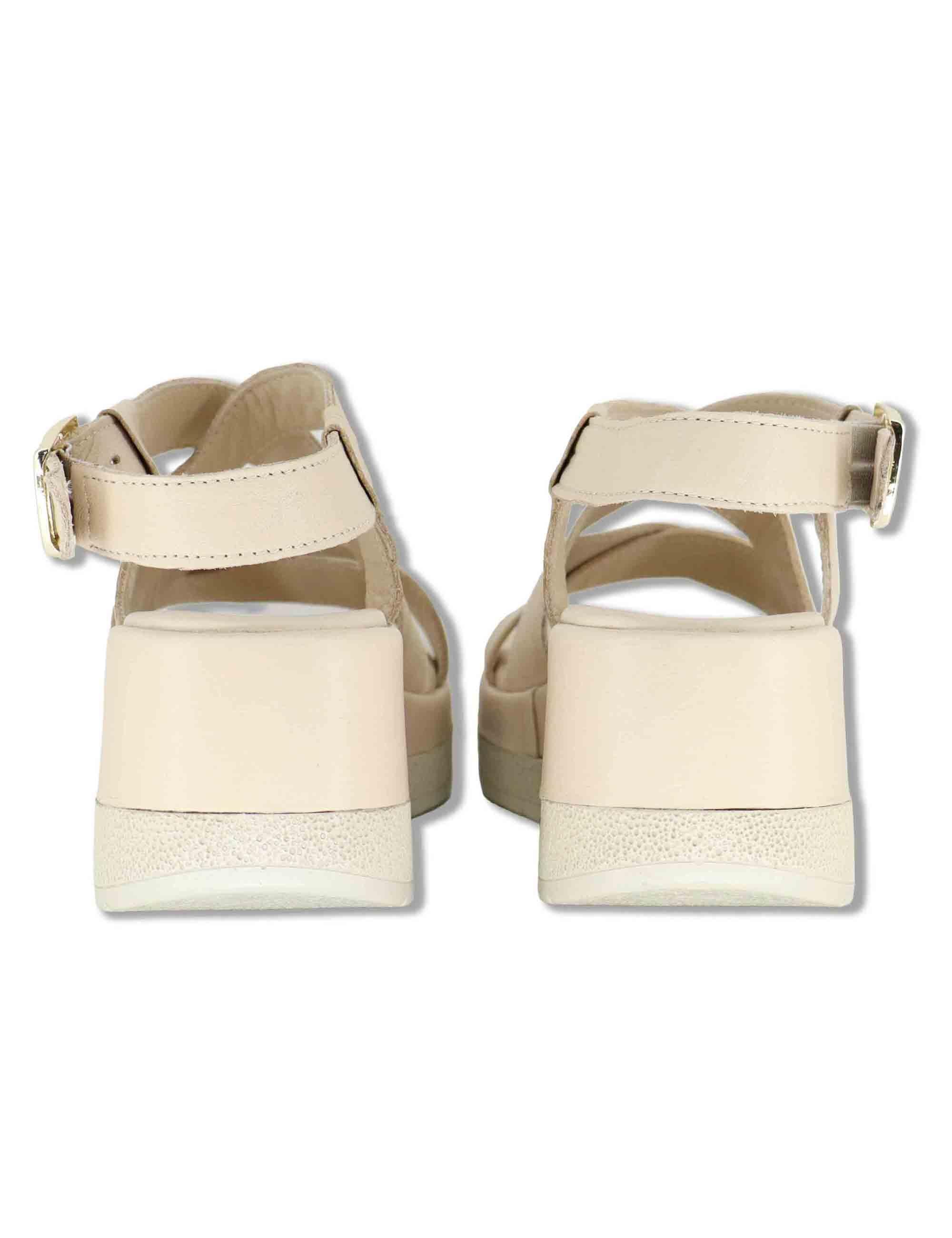 Sandali donna slingback in pelle beige con zeppa e cinturino regolabile SP261354 020 Spatarella 