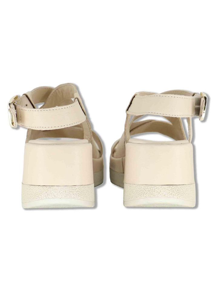 Sandali donna slingback in pelle beige con zeppa e cinturino regolabile SP261354 020 Spatarella 