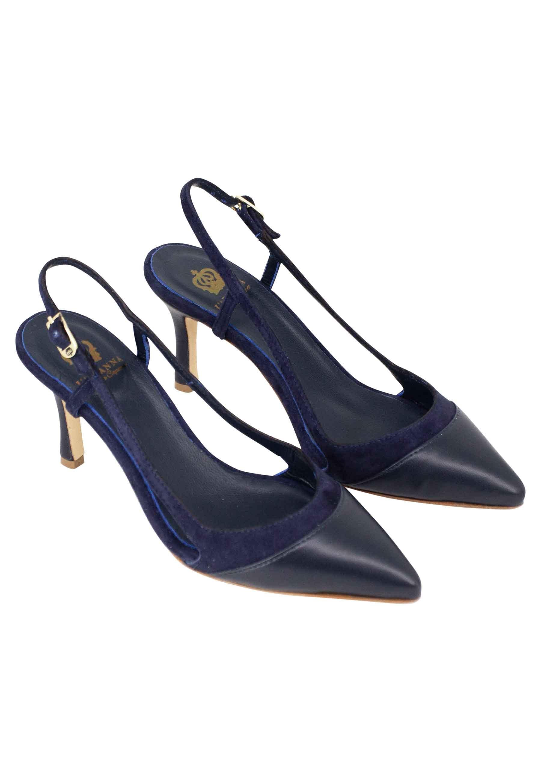 Decollete slingback donna in pelle e camoscio blu tacco alto CH1605 002 L'Arianna 