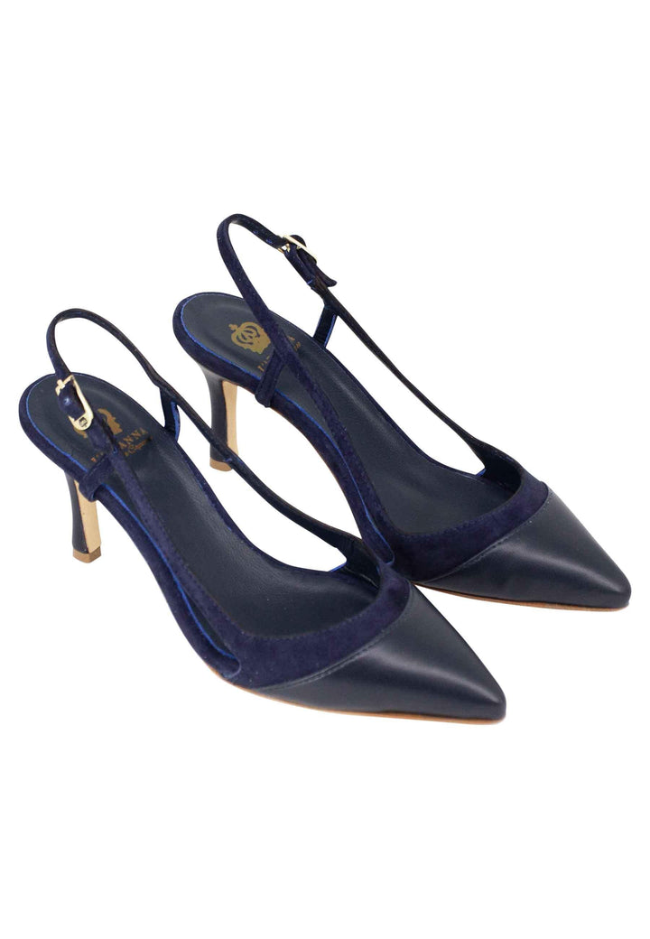 Decollete slingback donna in pelle e camoscio blu tacco alto CH1605 002 L'Arianna 