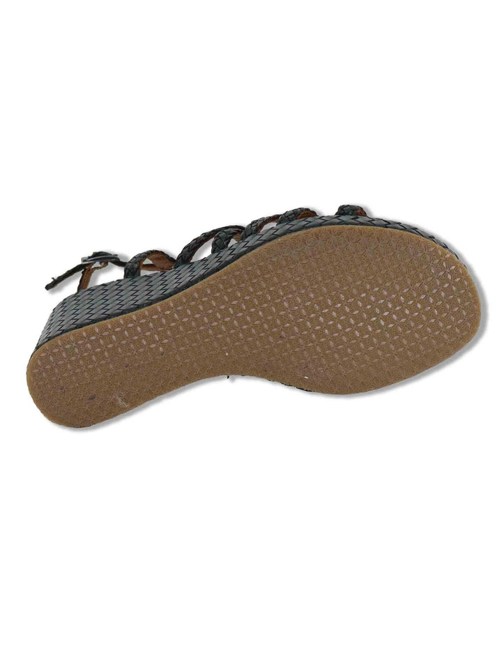 Sandali donna in pelle intrecciata nera con zeppa alta WD319R29 500007 Vueva 