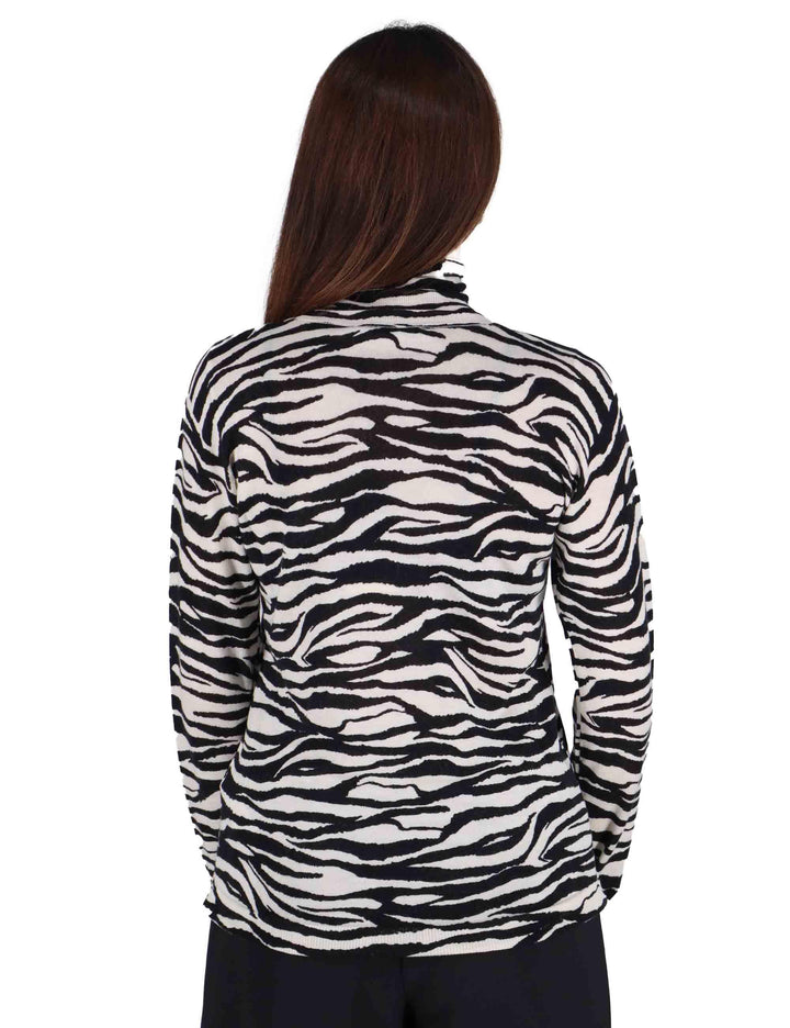 Maglioni donna Printed Knit in lana stampata beige e nera con collo alto JQ510478200 B1135 Maliparmi 