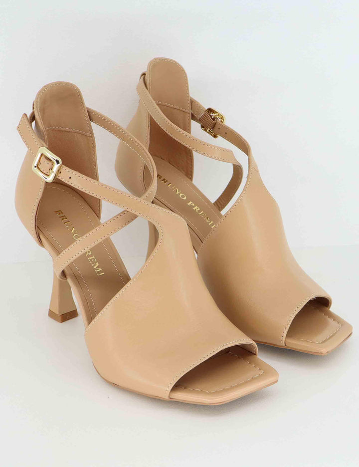 Sandali donna in pelle beige con cinturino alla caviglia tacco alto BL5605X 017 Bruno Premi 