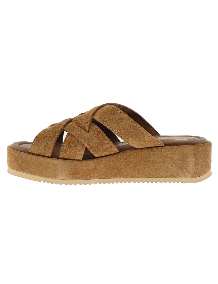 Sandali donna in camoscio cuoio con zeppa bassa KATOU BS_CUOIO Unisa 