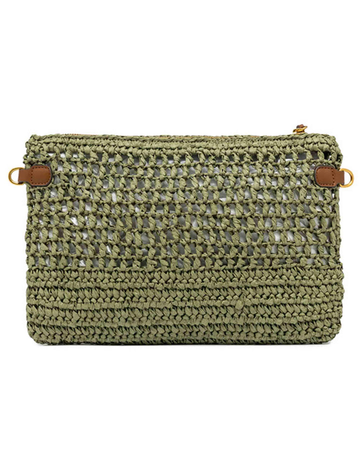 Borse donna Nefeli in rafia verde con tracolla in pelle in tono removibile BS11950 COMM STR-CRCH 11730 Gianni Chiarini 