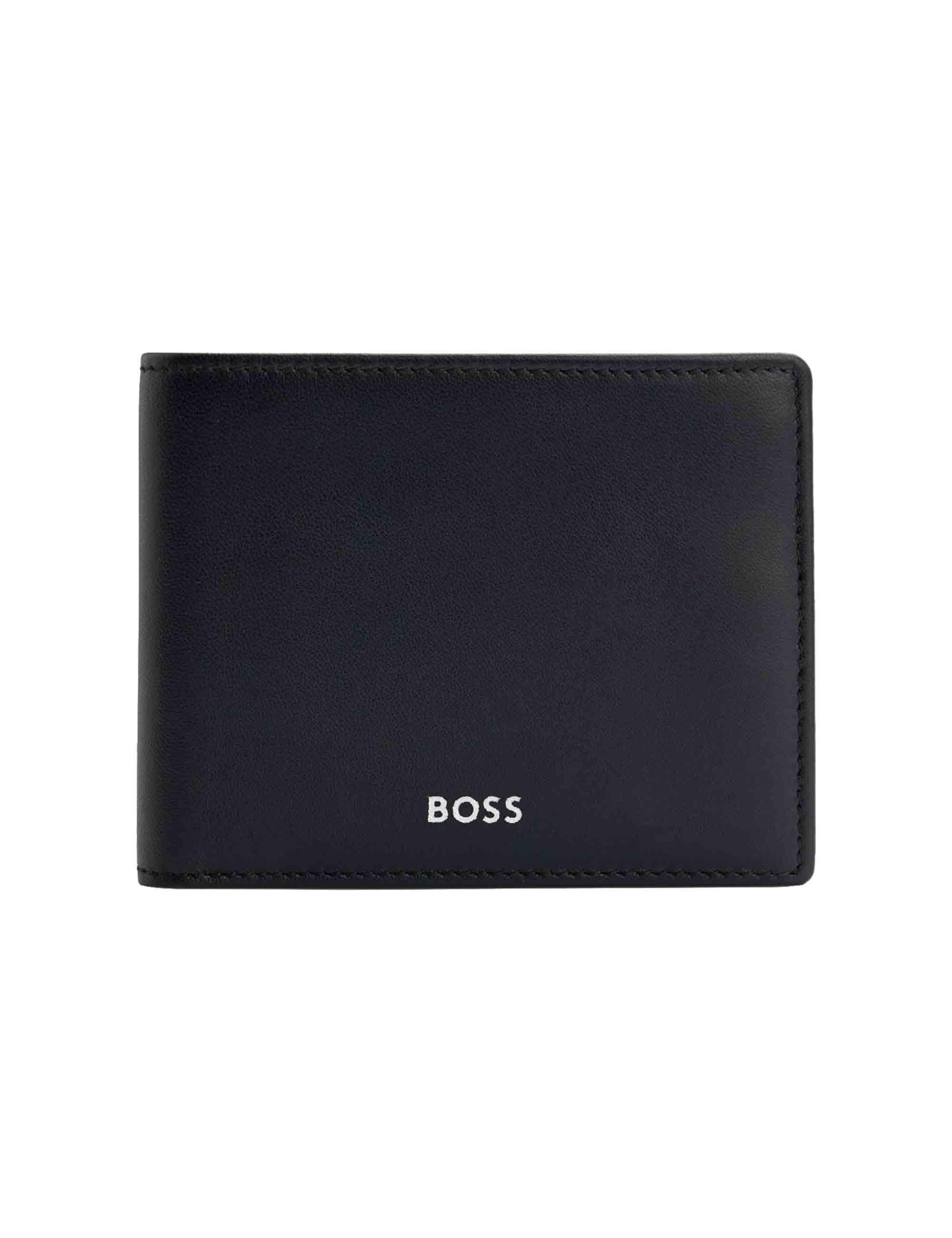 Portafogli uomo in pelle nera con logo in argento e portamonete HBPU00019M 001 Hugo Boss 