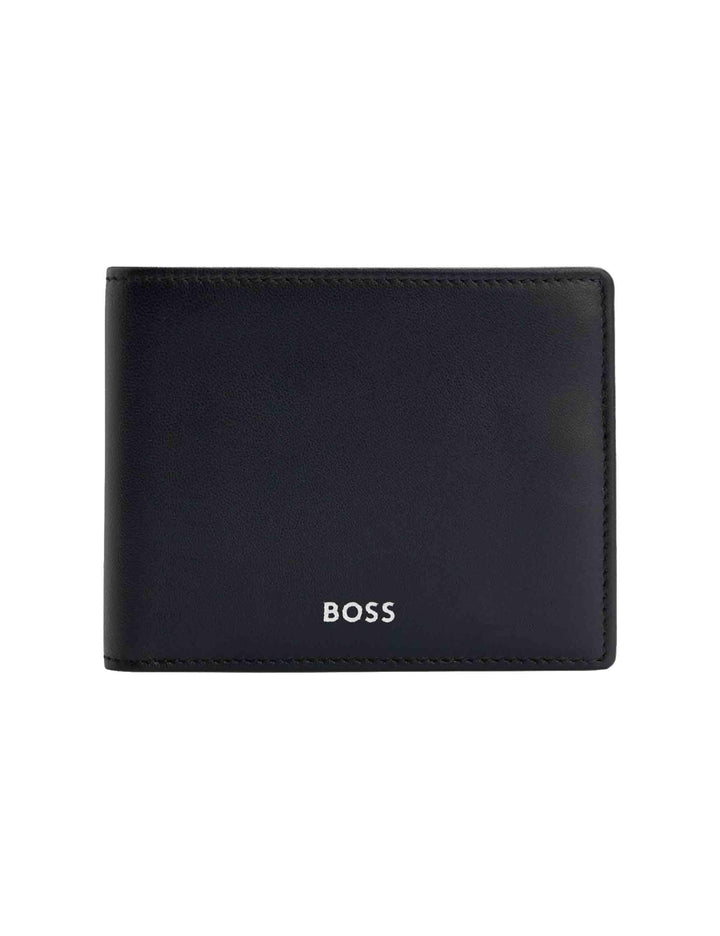 Portafogli uomo in pelle nera con logo in argento e portamonete HBPU00019M 001 Hugo Boss 