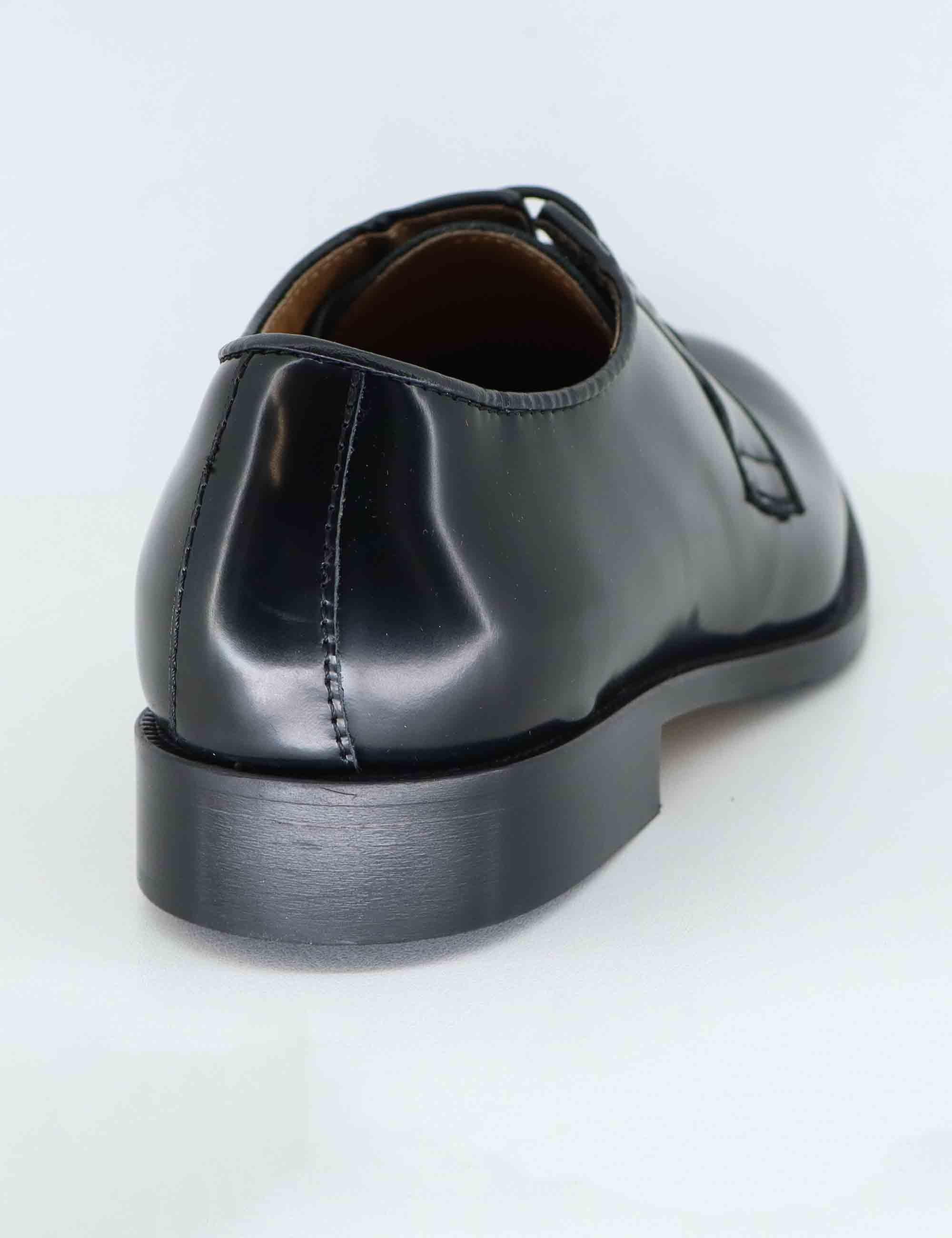 Stringate uomo in pelle nera lucida con suola in cuoio e gomma cucita SPDU603 S001 Spatarella 