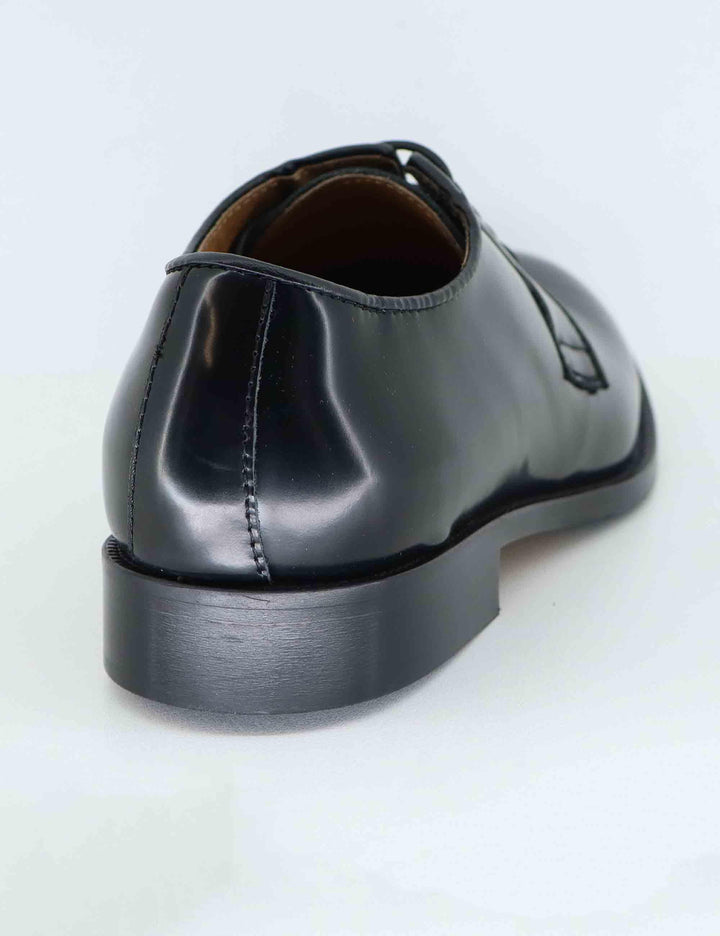 Stringate uomo in pelle nera lucida con suola in cuoio e gomma cucita SPDU603 S001 Spatarella 