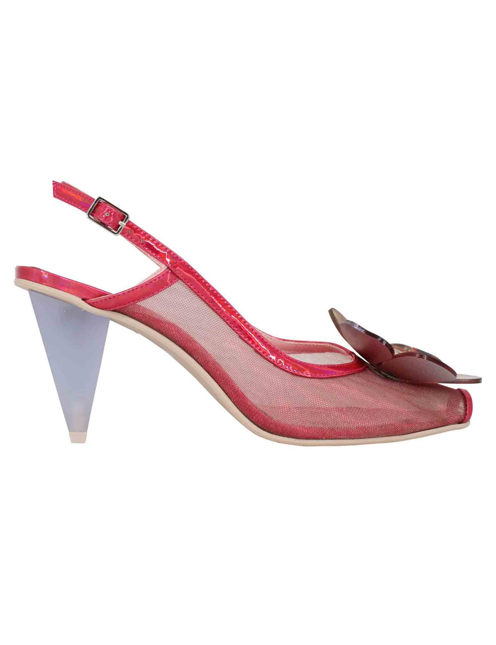 Decollete slingback donna in tessuto fuxia laminato con tacco alto 7608 050 Ras 