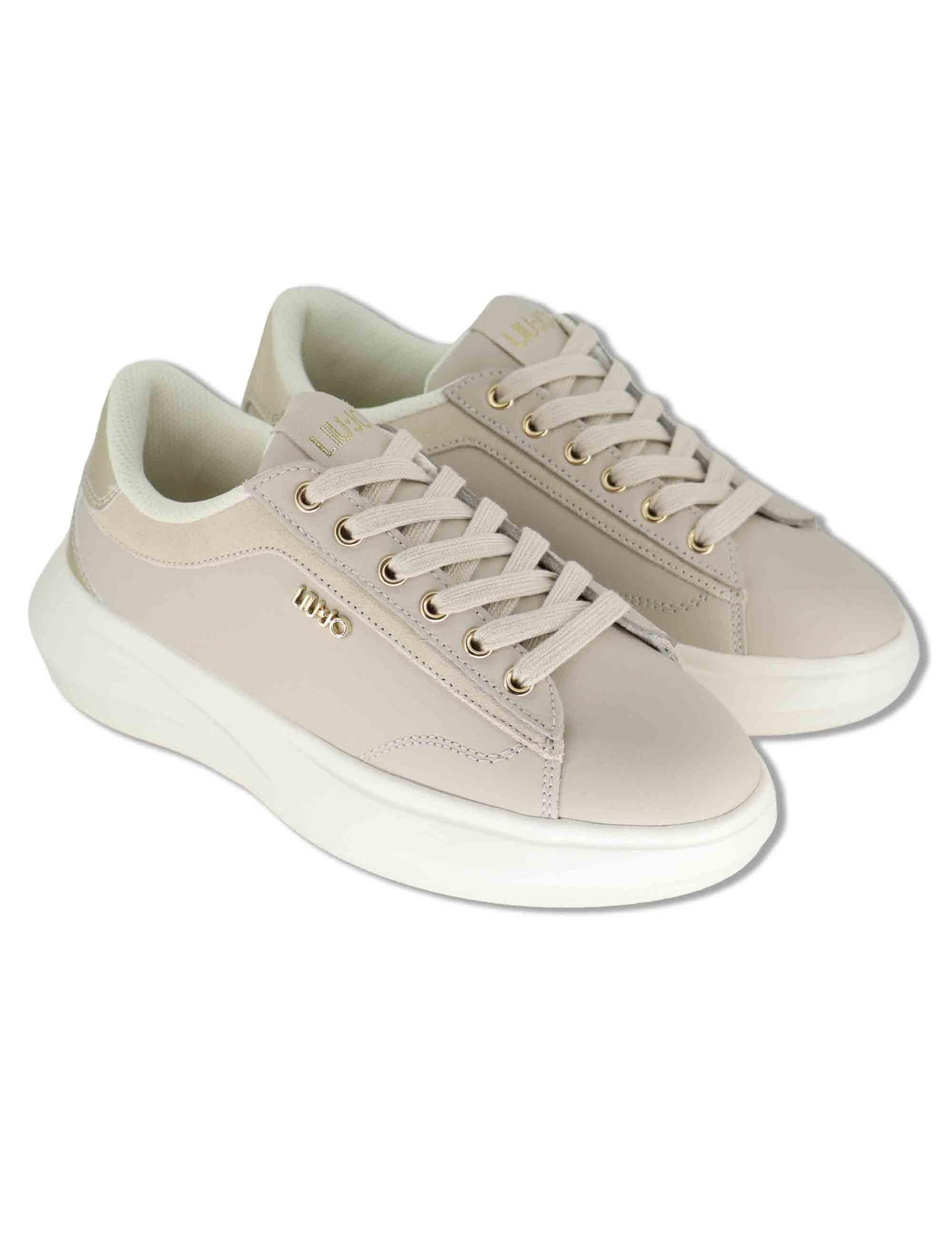 Sneakers donna in pelle e tessuto off white con suola alta in gomma CASPER 01 GOLD Liu-Jo 