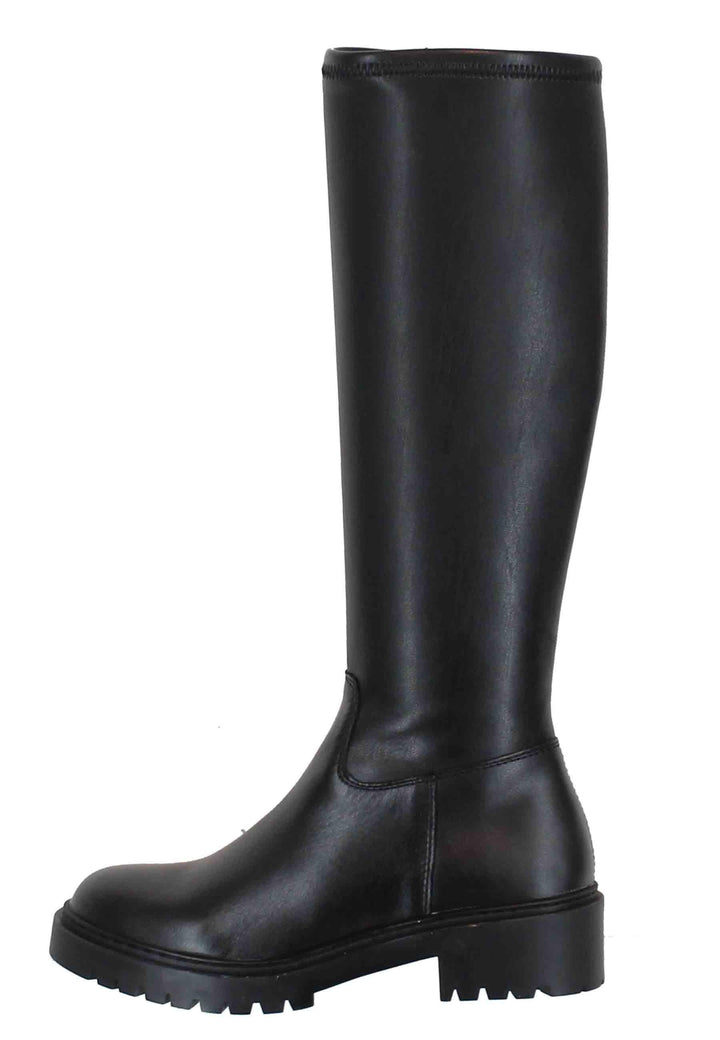 Stivali donna in pelle nera con suola carrarmato e punta tonda GINGER STB BLACK Unisa 