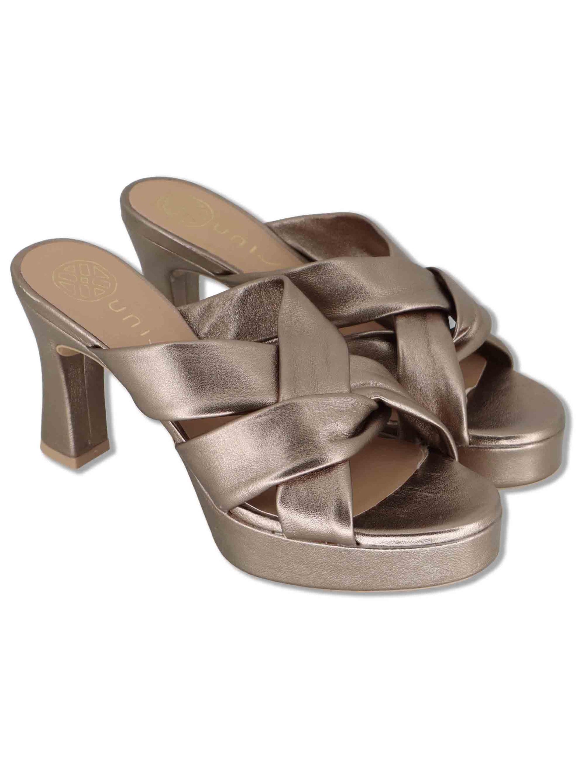 Sandali donna in pelle taupe con tacco alto e plateau OCAN LMT MUMM Unisa 