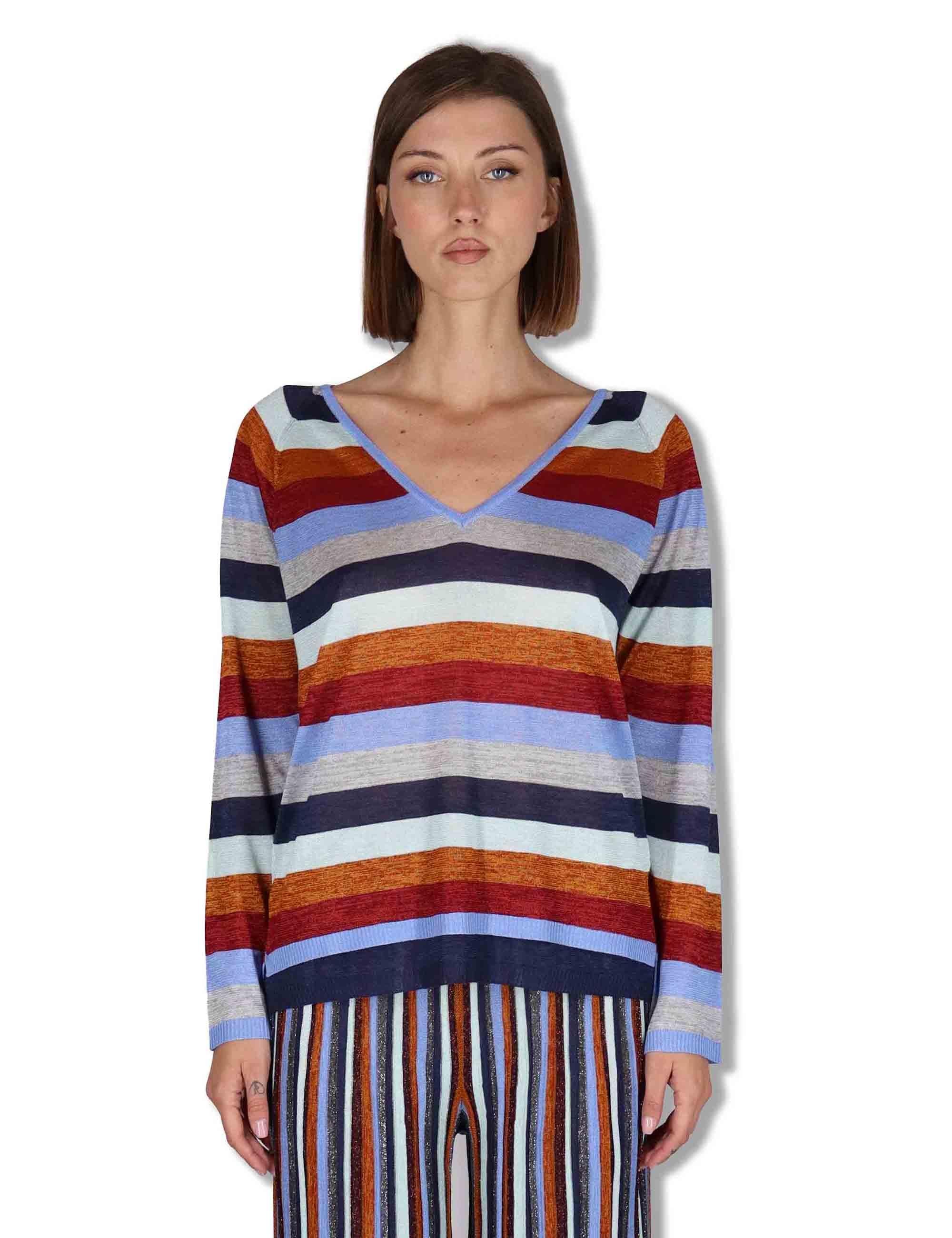 Maglia donna Viscose Fluid in viscosa naturale azzurra e multicolore JQ512177100 81B99 Maliparmi 