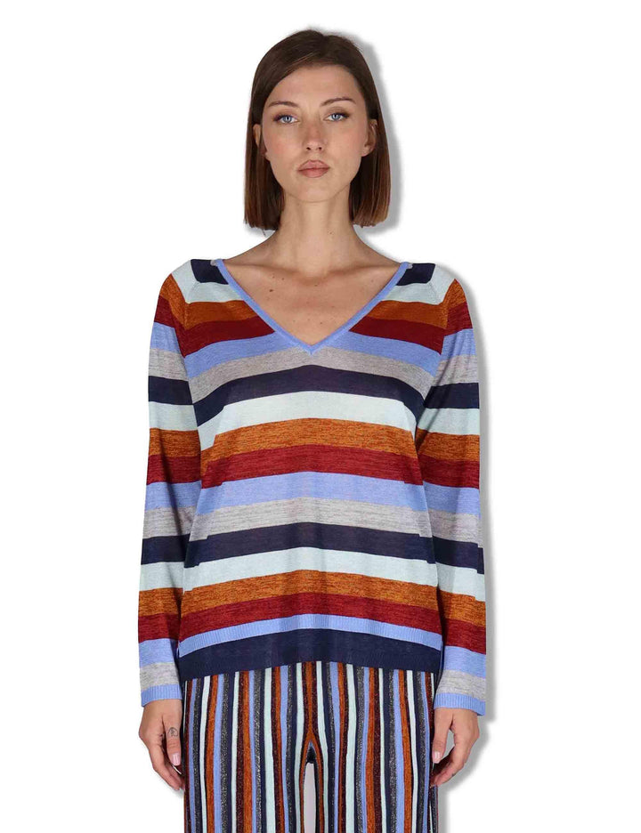 Maglia donna Viscose Fluid in viscosa naturale azzurra e multicolore JQ512177100 81B99 Maliparmi 