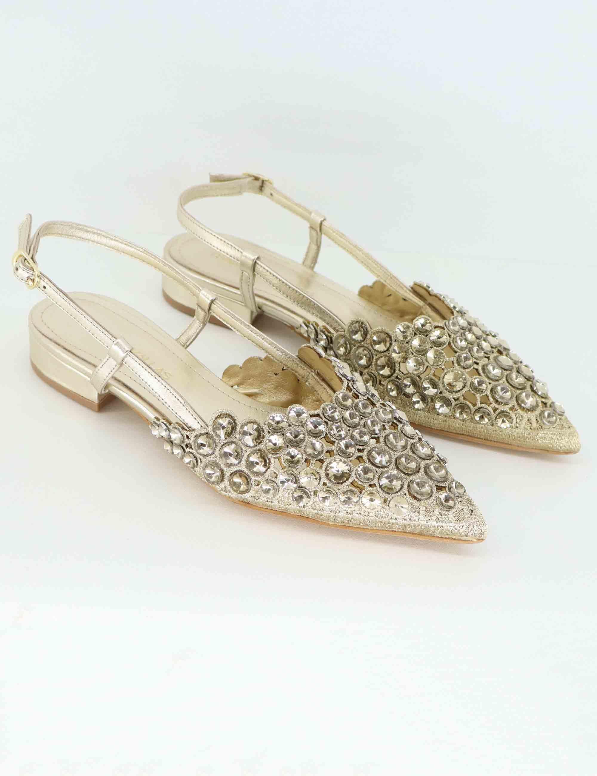 Slingback donna in pelle laminata oro tacco basso U41005481742 548 G Tsakiris Mallas 