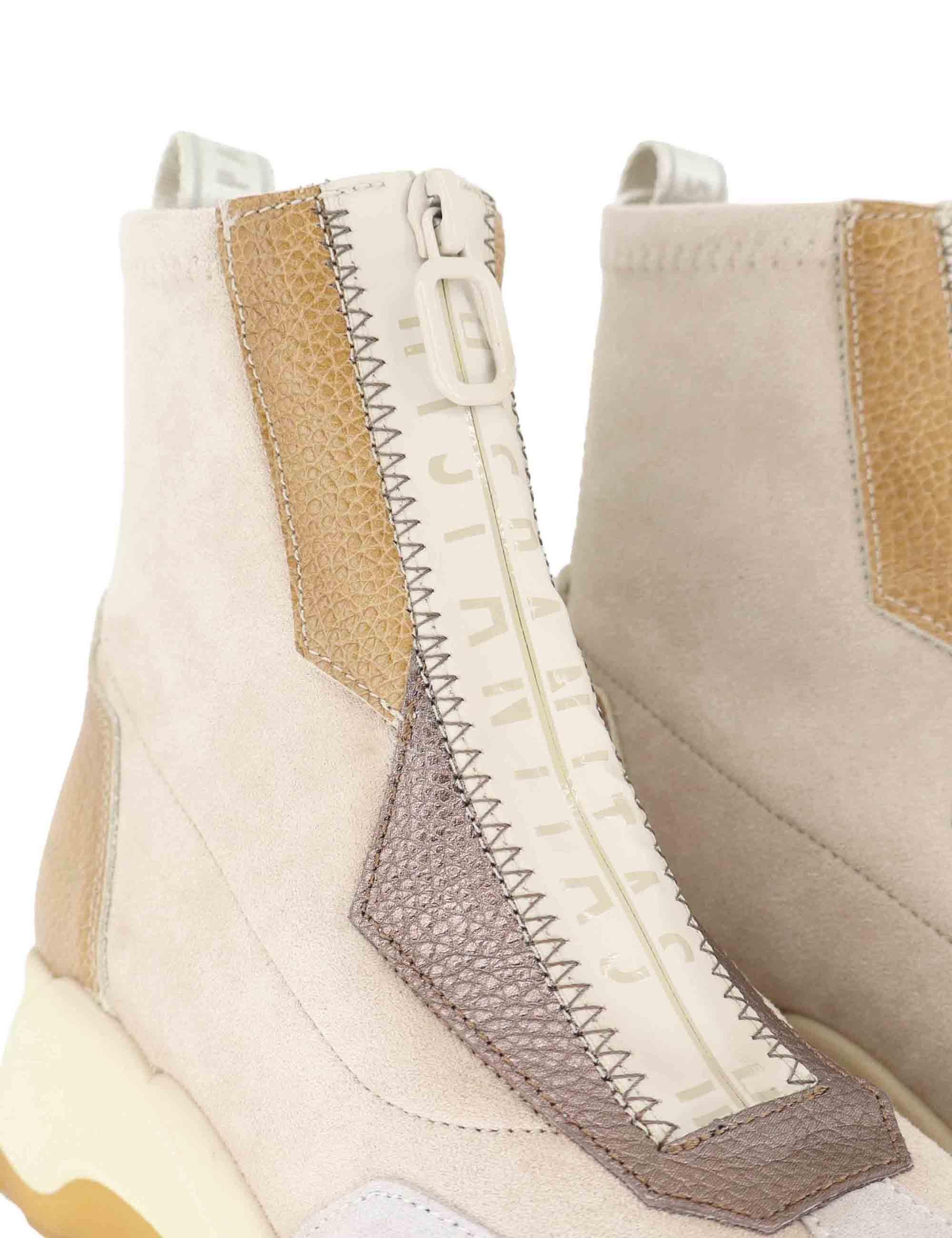 Sneakers donna in pelle e tessuto grigio con suola alta in gomma CHI254321 C003 Hispanitas 