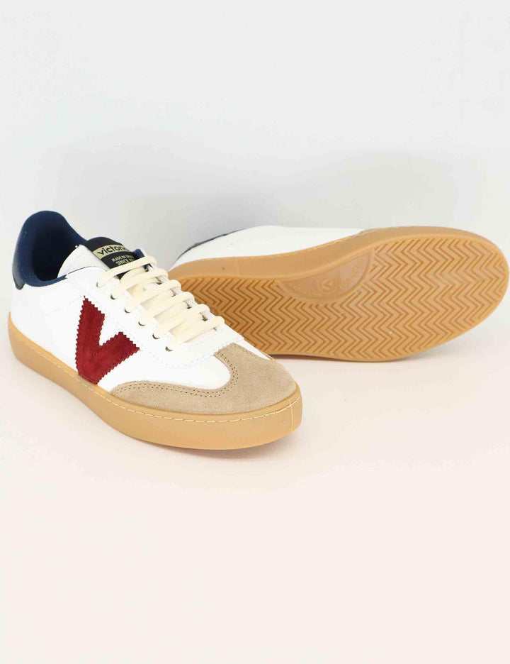 Sneakers donna in pelle bianca e camoscio beige 1126217 Marino Victoria 