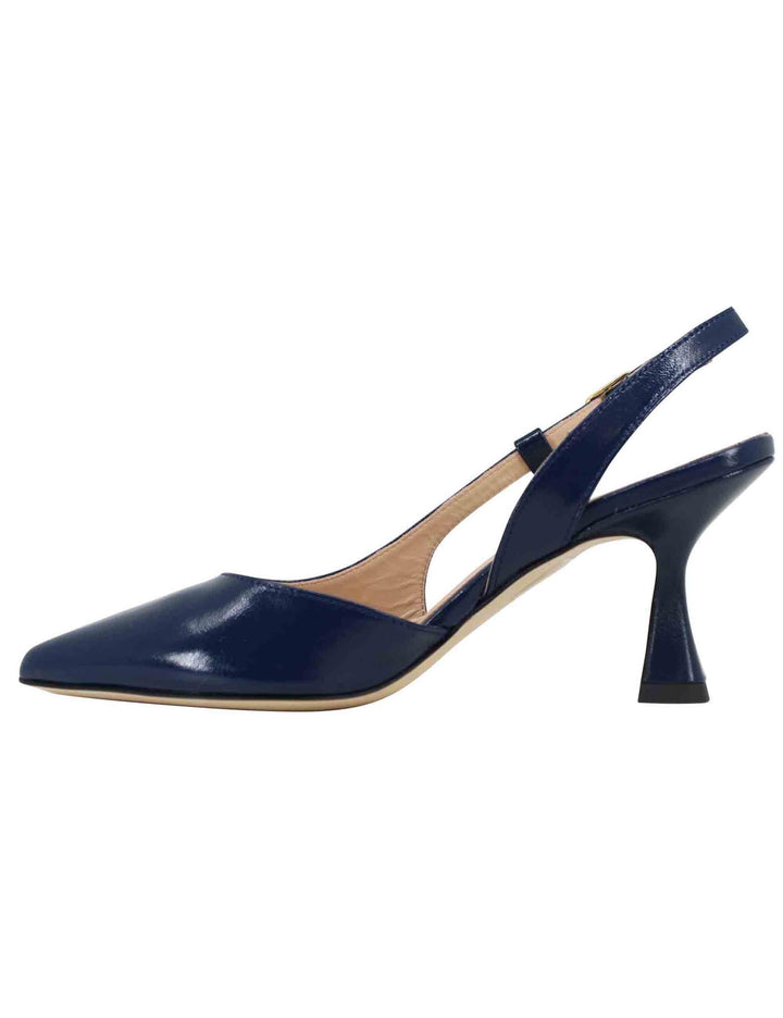 Decollete slingback donna in pelle blu con tacco alto e scollo asimmetrico SPR4630 002 Spatarella 