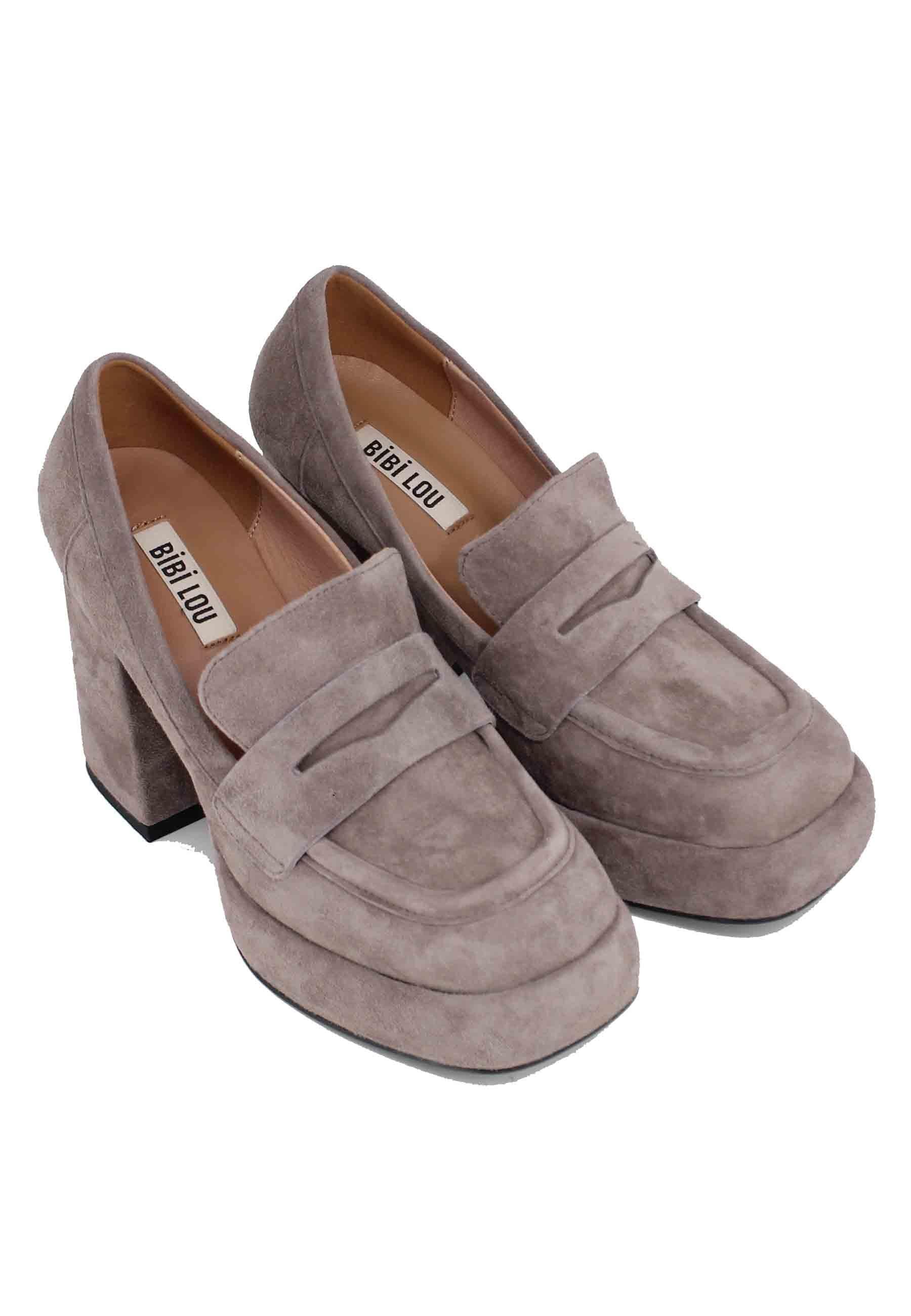 Mocassini Donna Natalie Bibi Lou Camoscio Grigio Tacco Plateau 543P30VK