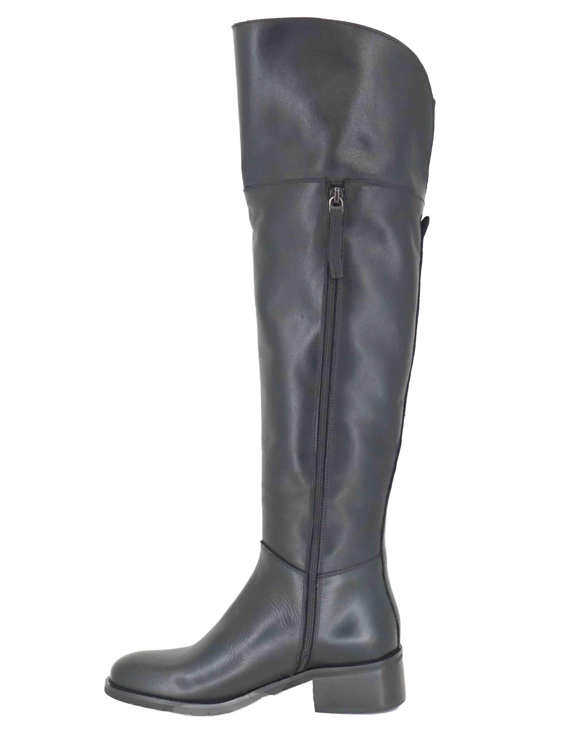 Stivali donna in pelle nera con ghetta al ginocchio e tacco basso SPSTE55101 001 Spatarella 