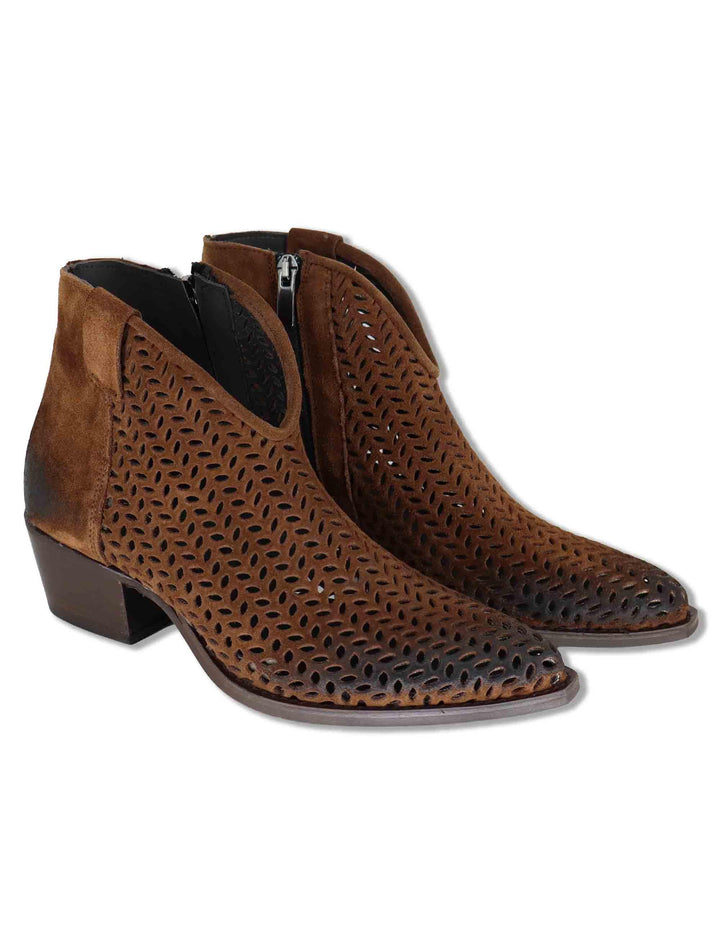 Stivaletti texani donna in camoscio cuoio laserato tacco medio GOLD106 016 Tattoo 