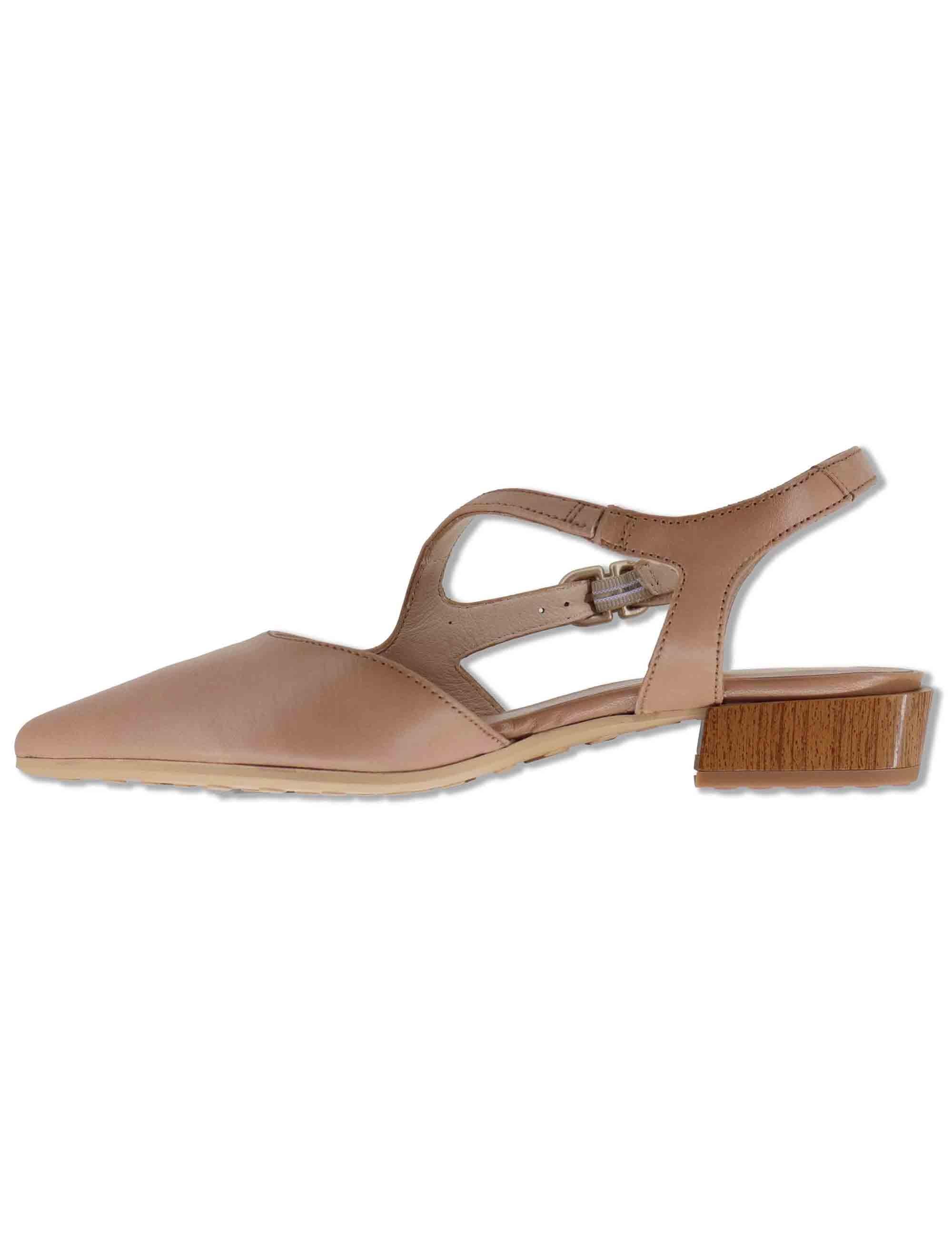 Decollete slingback donna in pelle cuoio con doppi cinturini e tacco basso HV264773 ALMOND Hispanitas 